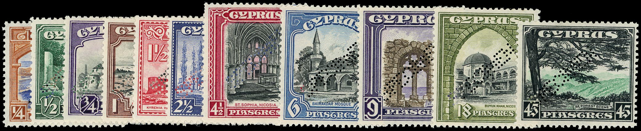 CYPRUS 1934  SG133s/43s Specimen Pictorial set of 11 to 45pi