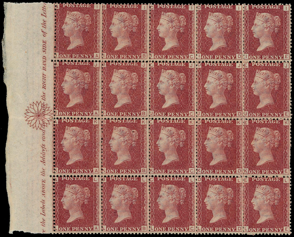 GB 1876  SG43 Pl.192 Mint Unmounted o.g. block of 20 with complete ornament