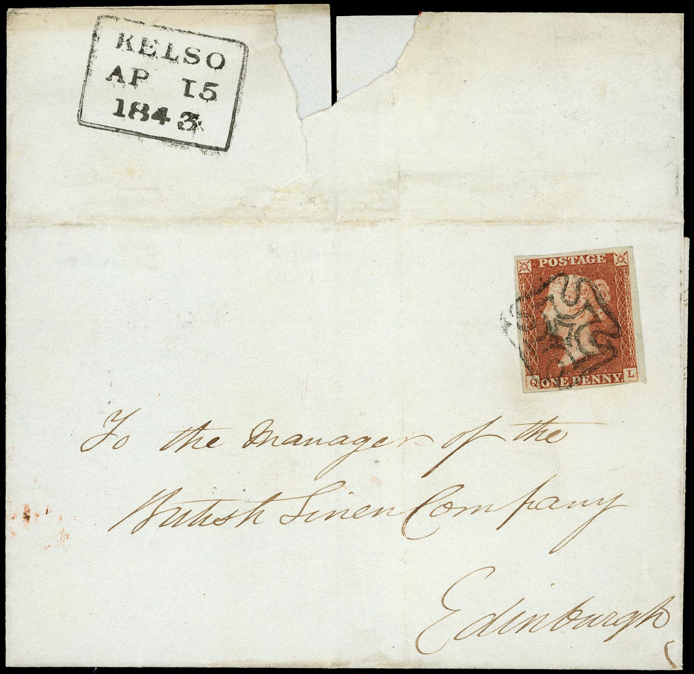 GB 1841  SG8 Pl.26 Cover - Kelso distinctive Maltese cross