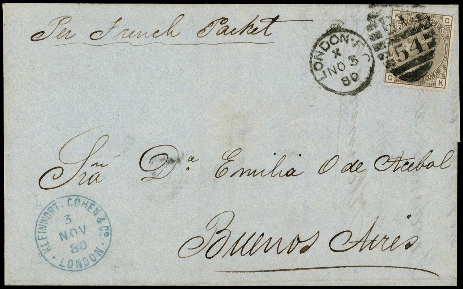 GB 1880  SG154 Pl.17 Cover - Wmk. large garter