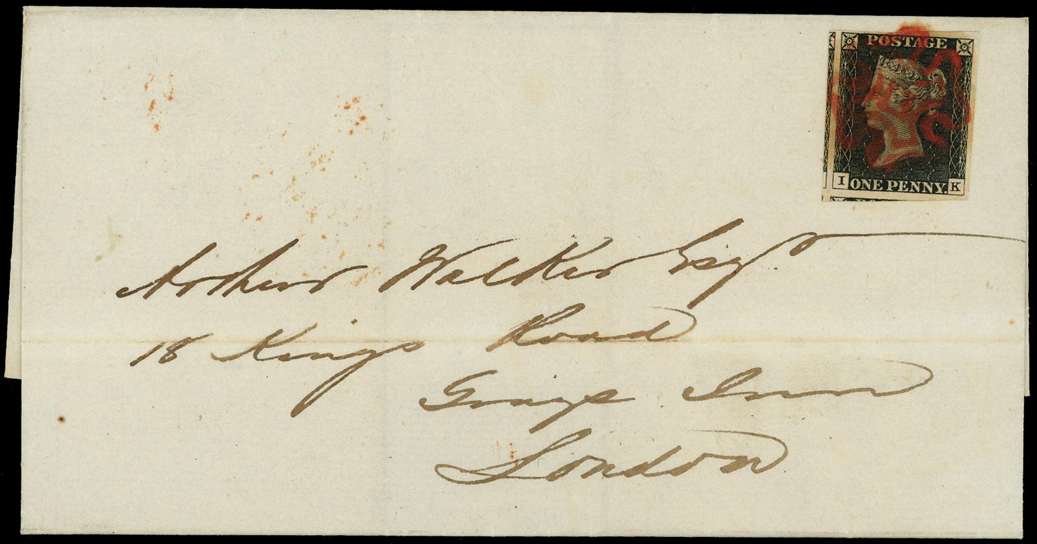 GB 1840  SG2 Pl.3 Penny Black cover Dewsbury to London