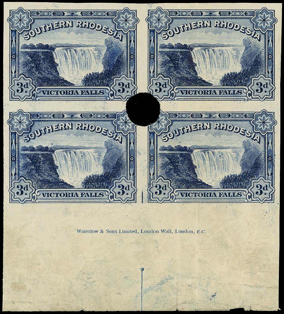 SOUTHERN RHODESIA 1932  SG30 Proof of 3d deep ultramarine Victoria Falls