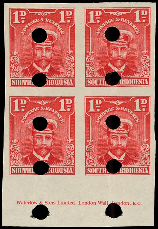 SOUTHERN RHODESIA 1924  SG2 Proof of KGV 1d bright rose Admiral