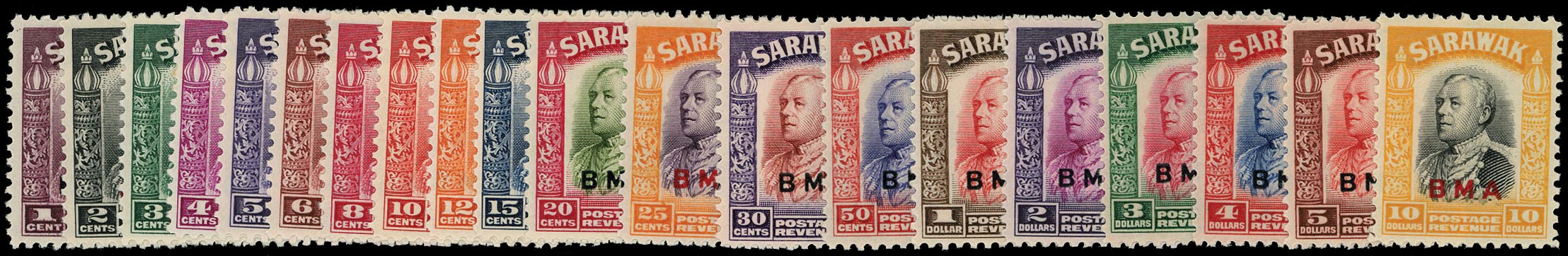 SARAWAK 1945  SG126/45 Mint unmounted BMA set of 20 to $10
