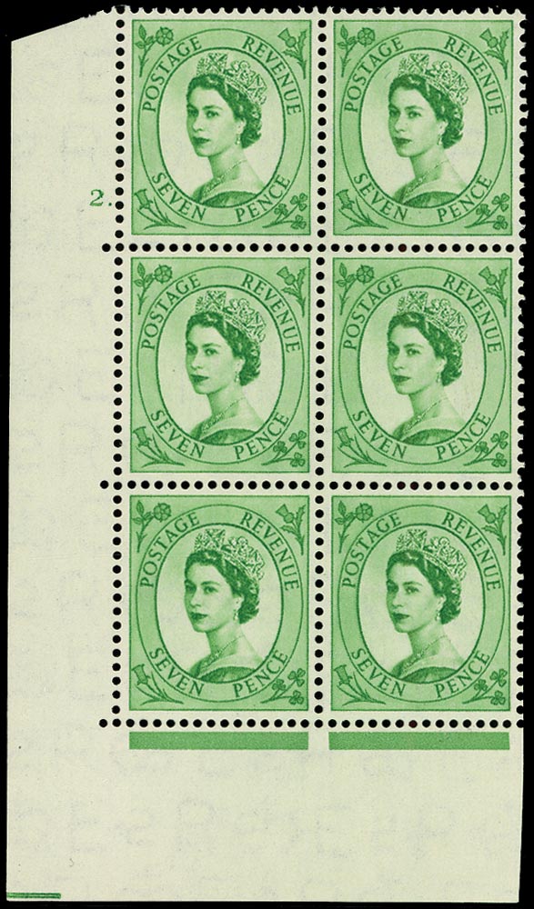 GB 1956  SG549 Mint - Cylinder 2. (dot) block of six