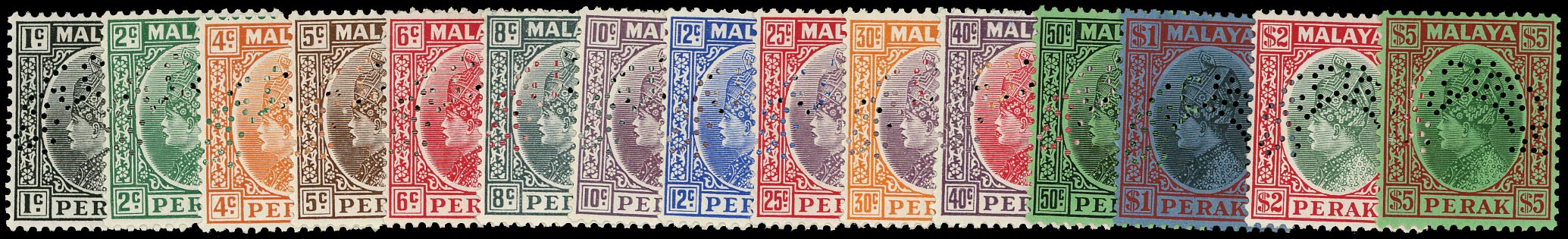 MALAYA - PERAK 1935  SG88s/102s Specimen unmounted set of 15 to $5