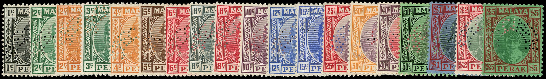 MALAYA - PERAK 1938  SG103s/21s Specimen set of 19 to $5 unmounted mint