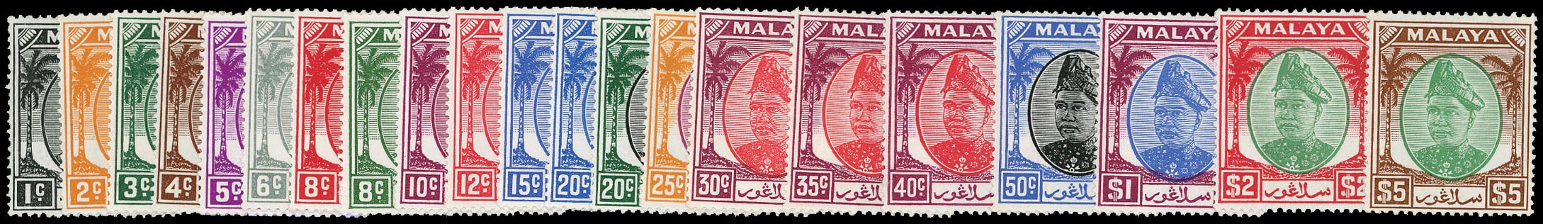 MALAYA - SELANGOR 1949  SG90/110 Mint unmounted set of 21 to $5