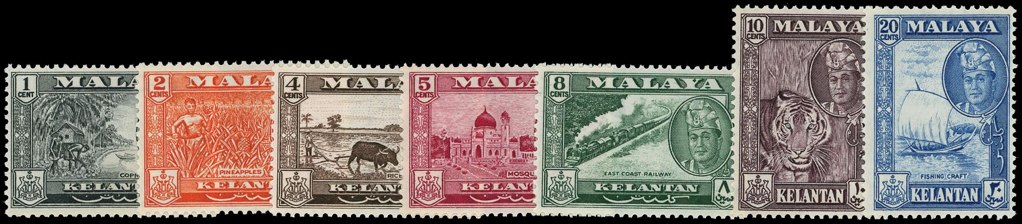 MALAYA - KELANTAN 1961  SG96/102 Mint unmounted set of 7 to 20c