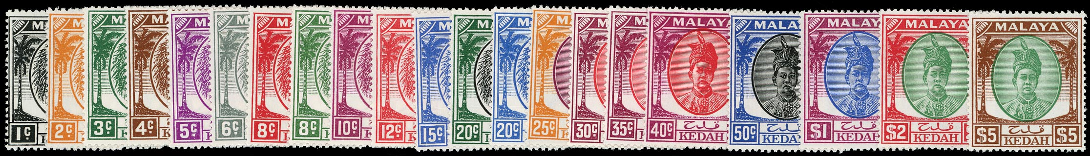 MALAYA - KEDAH 1950  SG76/90 Mint unmounted set of 21 to $5