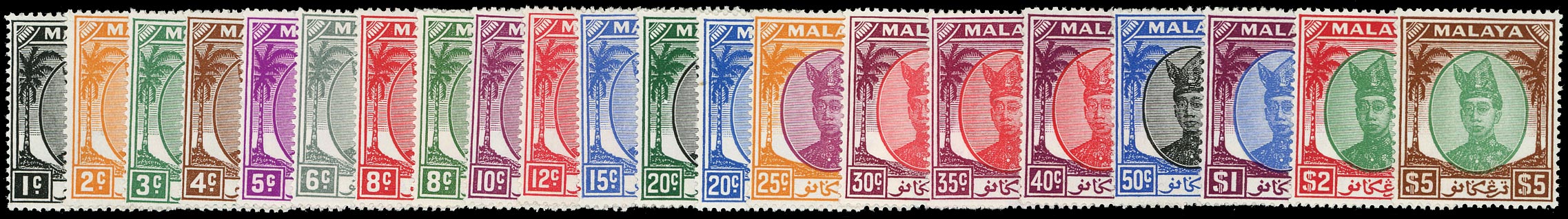 MALAYA - TRENGGANU 1949  SG67/87 Mint unmounted set of 21 to $5