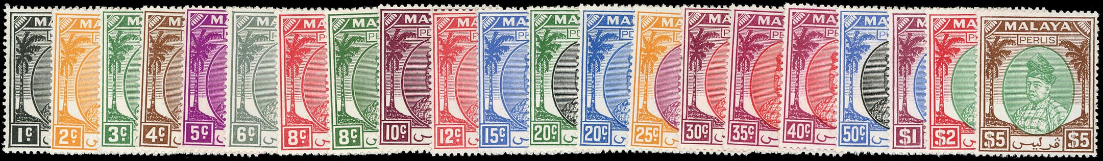 MALAYA - PERLIS 1951  SG7/27 Mint unmounted set of 21 to $5