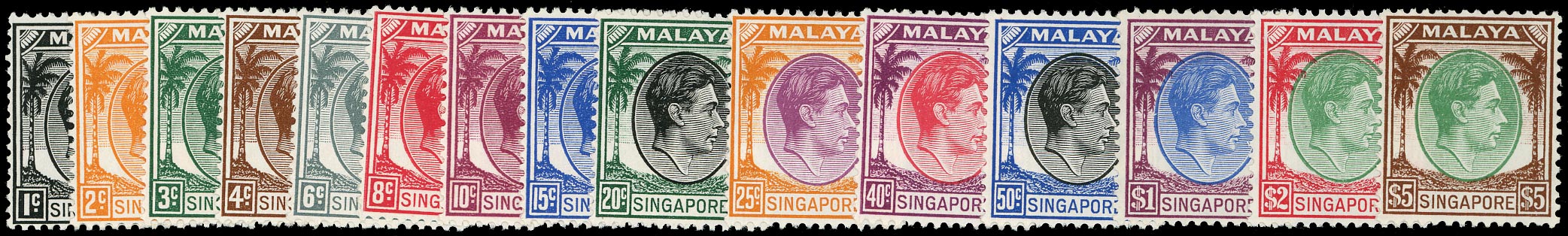 SINGAPORE 1948  SG1/15 Mint unmounted set of 15 to $5 perf 14