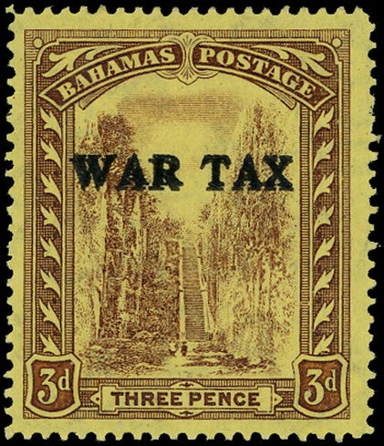 BAHAMAS 1918  SG94a Mint War Tax 3d purple on yellow error Opt double
