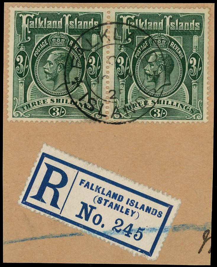 FALKLAND ISLANDS 1921  SG80 Used KGV 3s Script watermark pair