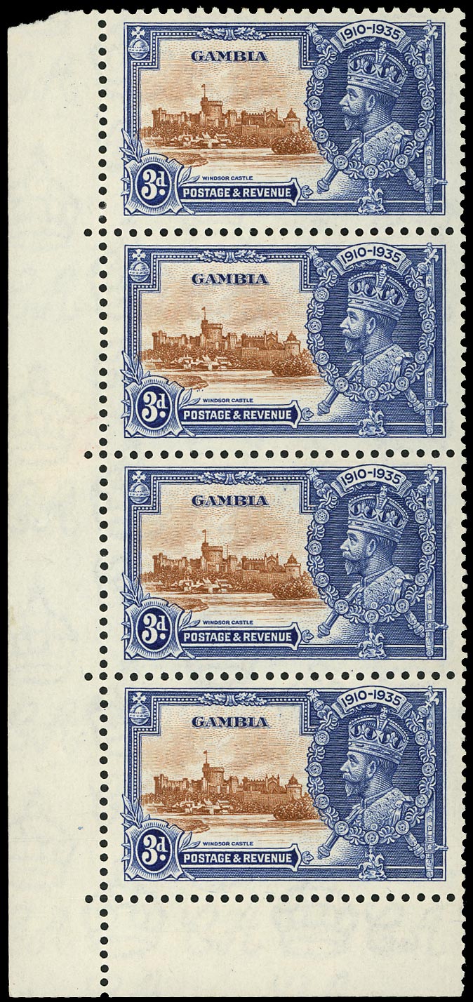 GAMBIA 1935  SG144a Mint Silver Jubilee 3d brown and deep blue variety Extra flagstaff