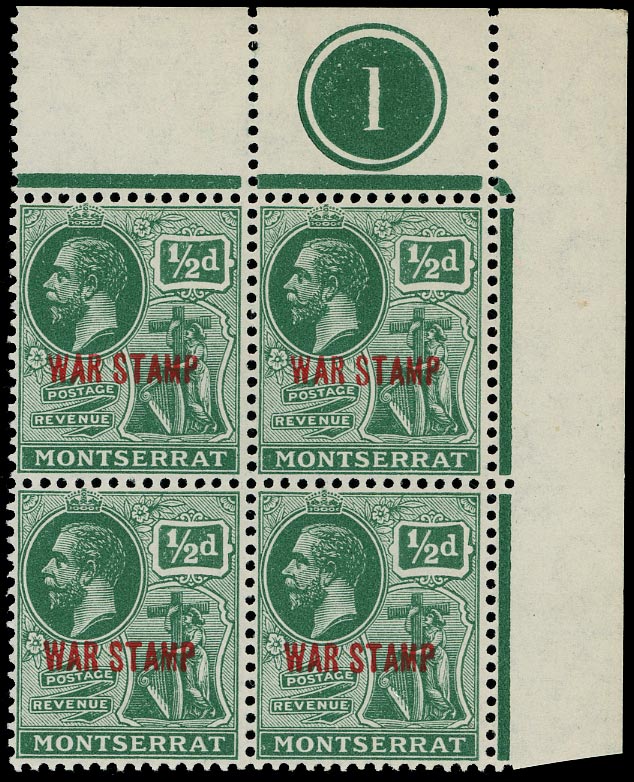 MONTSERRAT 1917  SG60y Mint unmounted War Stamp &frac12;d green variety Watermark inverted and reversed