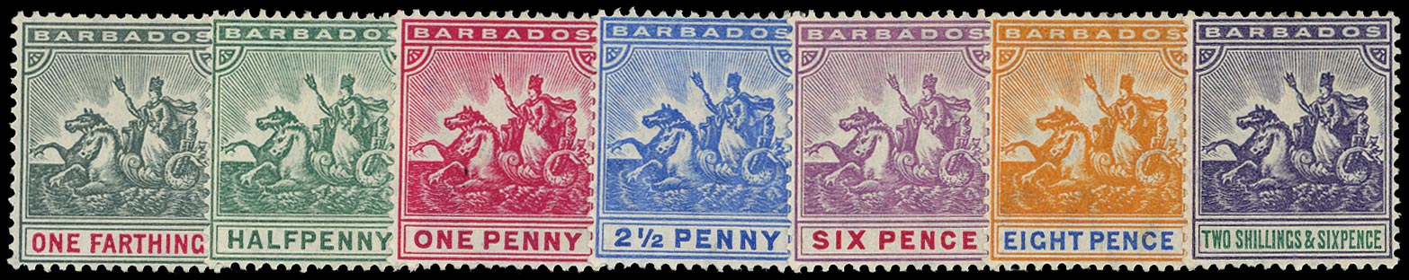 BARBADOS 1905  SG135/44 Mint set of 7 to 2s6d watermark multiple Crown CA
