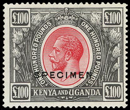 KUT 1922  SG105s Specimen £100 red and black
