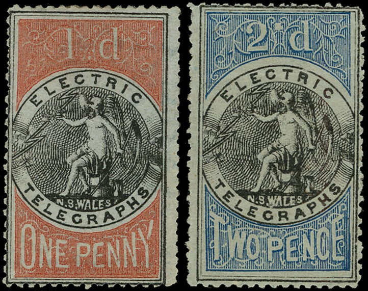 NEW SOUTH WALES 1871  SGT1, T2 Telegraph 1d black and brownish red and 2d black and blue
