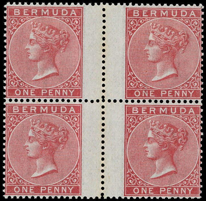 BERMUDA 1865  SG1 Mint QV 1d rose-red watermark CC interpane block