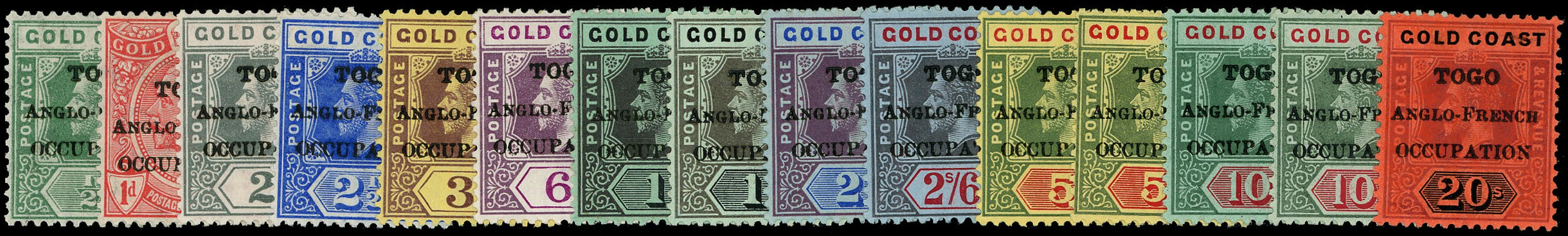 TOGO 1916  SGH47/H58 Mint London overprint set of 12 to 20s plus 1s, 5s, 10s shades