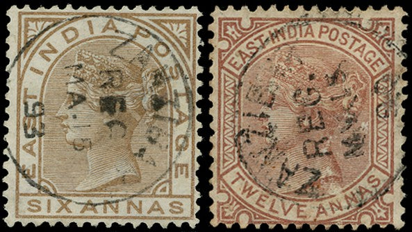 ZANZIBAR 1876  SGZ80, Z80a Cancel India 6a, 12a with type Z6 registered cds