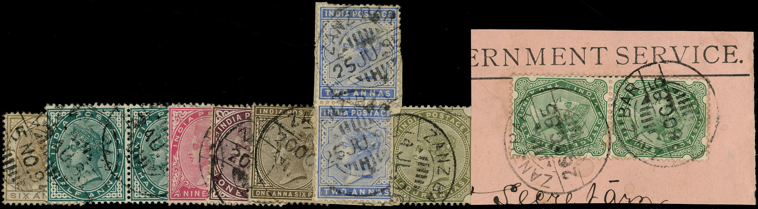 ZANZIBAR 1876  SGZ95/Z110 btwn Cancel type Z7 cds on India values to 6a
