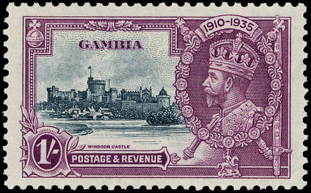 GAMBIA 1935  SG146a Mint Silver Jubilee 1s variety Extra flagstaff