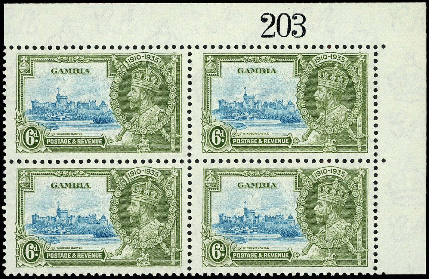 GAMBIA 1935  SG145a Mint Silver Jubilee 6d variety Lightning conductor