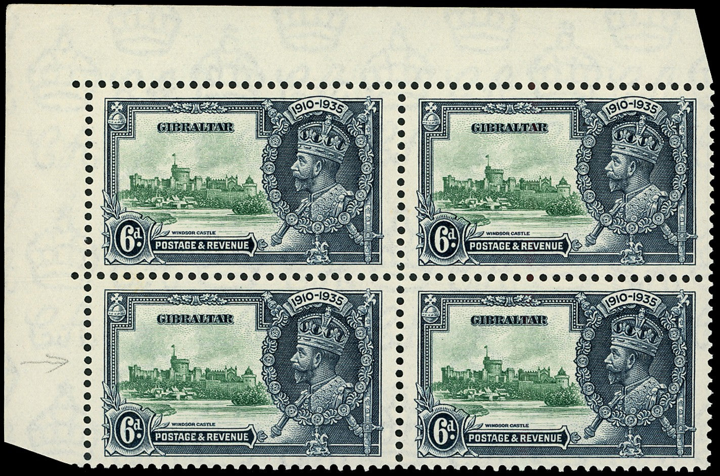 GIBRALTAR 1935  SG116b Mint unmounted Silver Jubilee 6d variety Short extra flagstaff