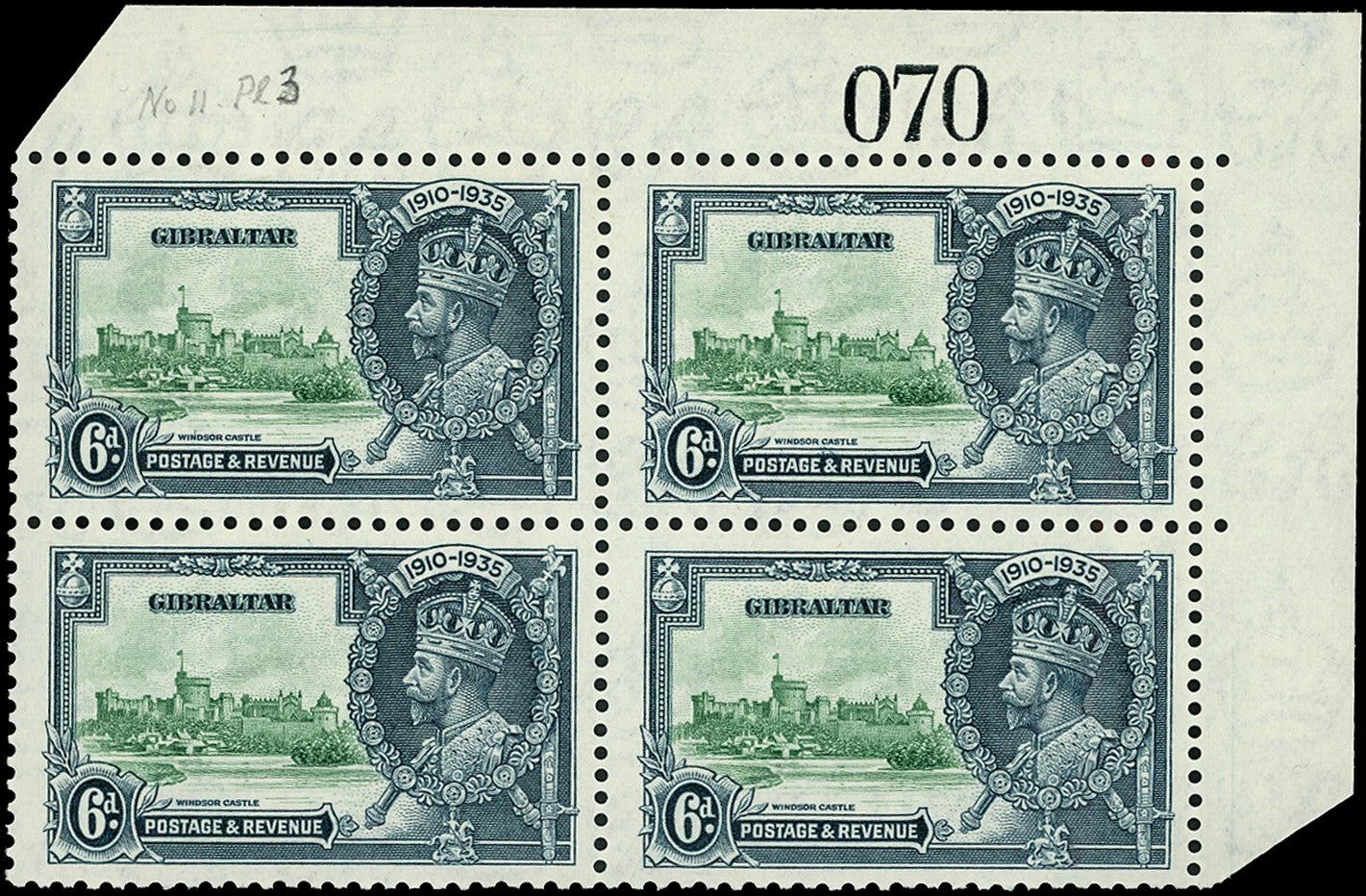 GIBRALTAR 1935  SG116c Mint Silver Jubilee 6d variety Lightning conductor