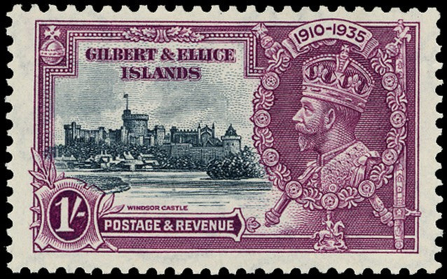 GILBERT & ELLICE IS 1935  SG39d Mint unmounted Silver Jubilee 1s variety Flagstaff on right-hand turret