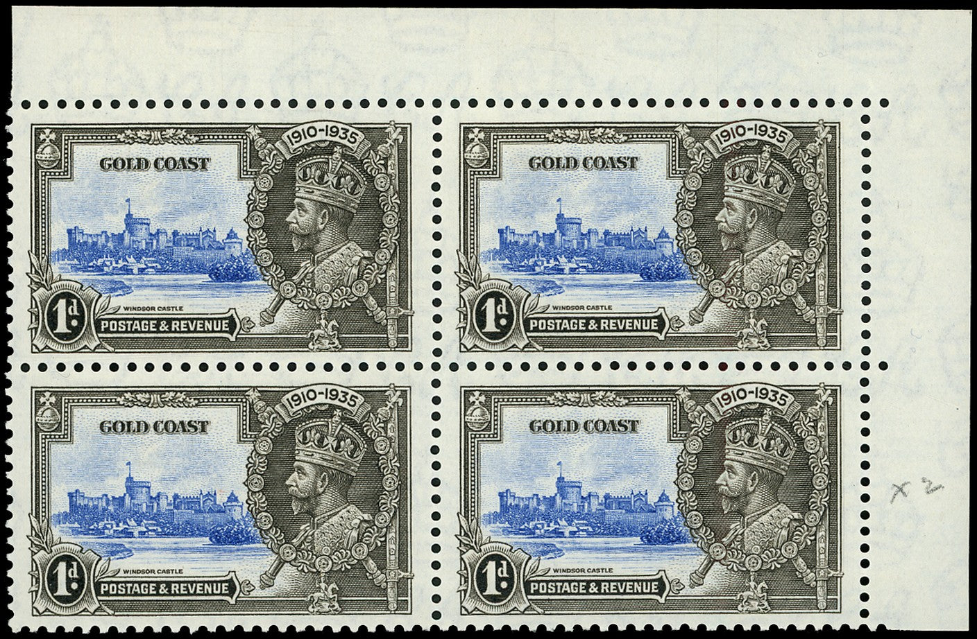 GOLD COAST 1935  SG113c Mint Silver Jubilee 1d variety Lightning conductor