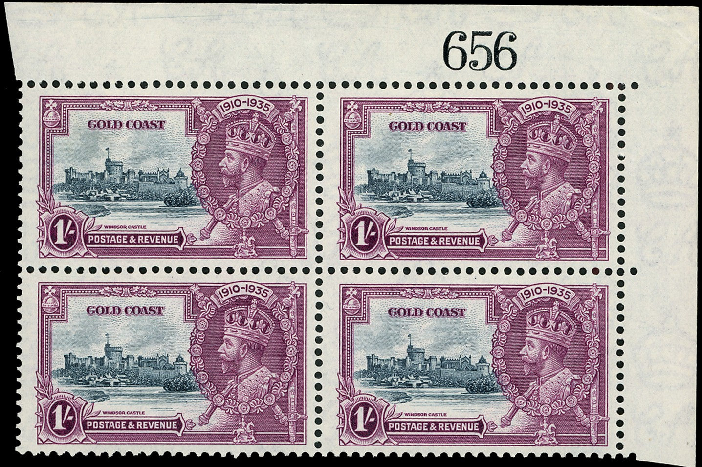 GOLD COAST 1935  SG116c Mint Silver Jubilee 1s variety Lightning conductor
