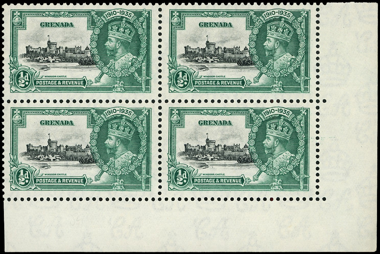 GRENADA 1935  SG145k Mint Silver Jubilee &frac12;d variety Kite and vertical log