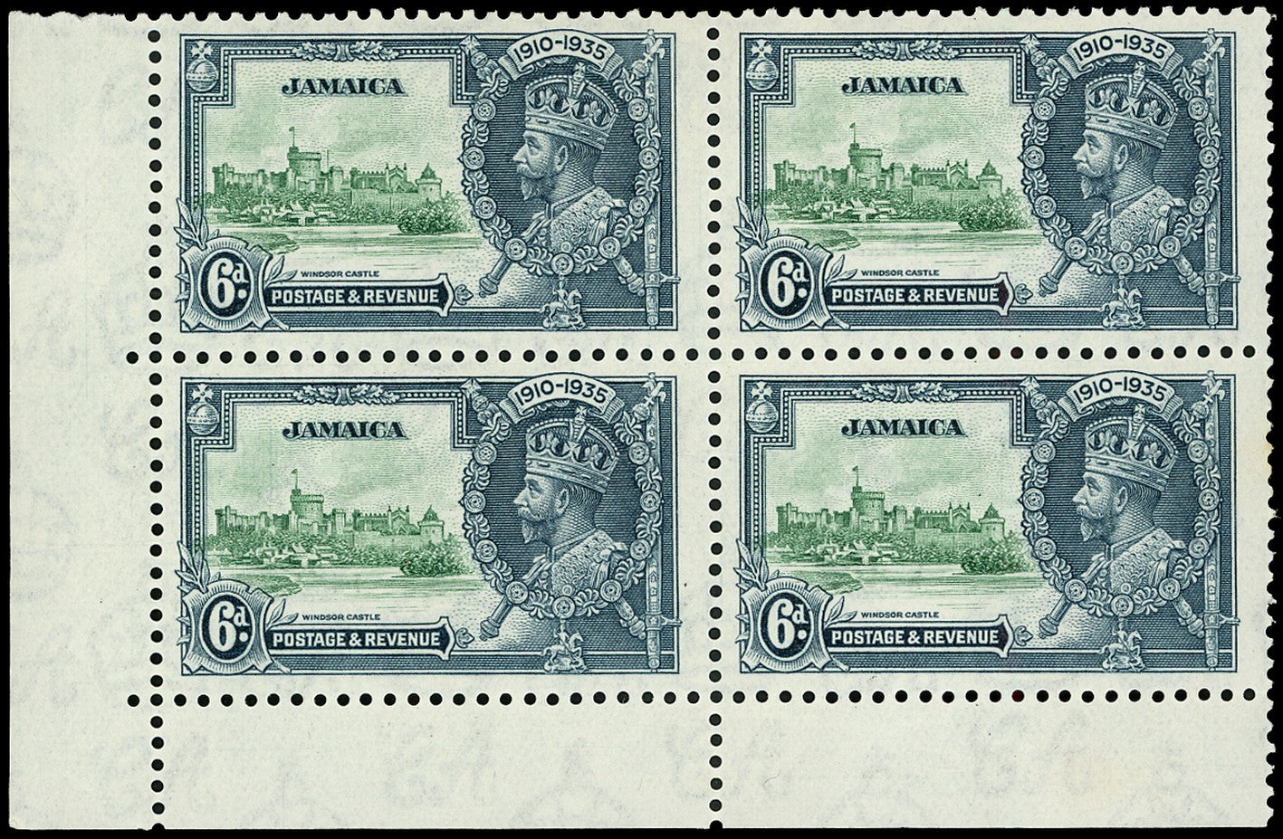 JAMAICA 1935  SG116a Mint Silver Jubilee 6d variety Extra flagstaff