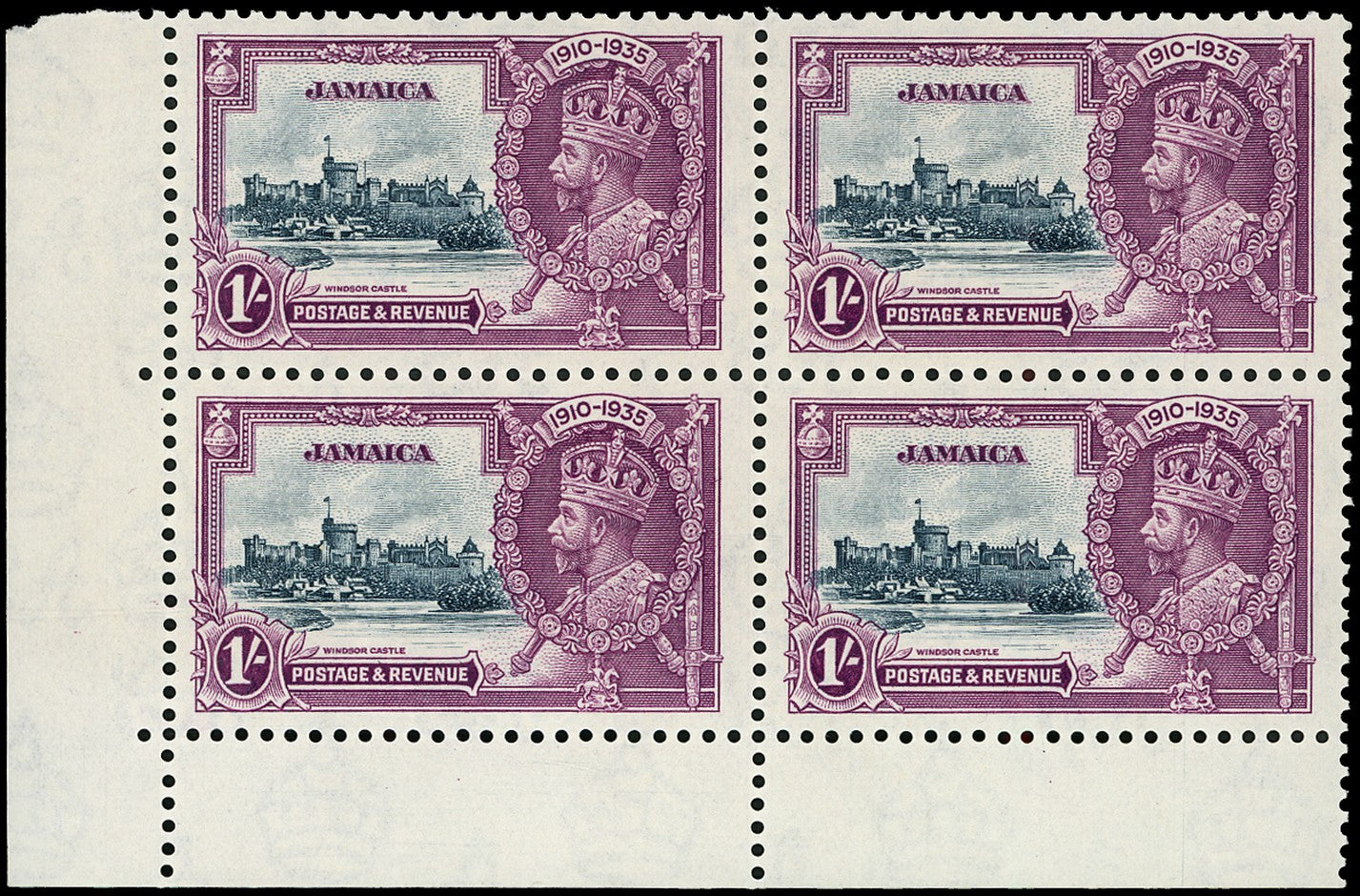 JAMAICA 1935  SG117a Mint unmounted Silver Jubilee 1s variety Extra flagstaff