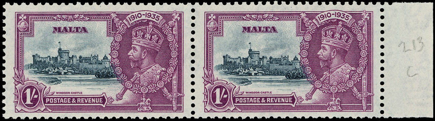 MALTA 1935  SG213c Mint Silver Jubilee 1s variety Lightning conductor