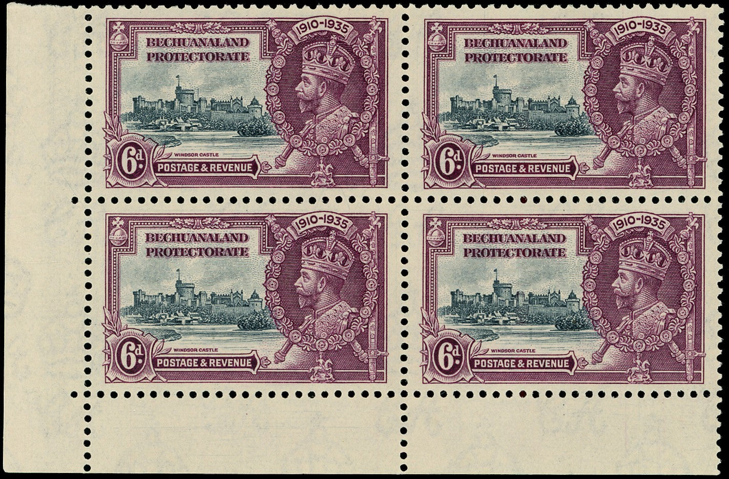 BECHUANALAND 1935  SG114a Mint Silver Jubilee 6d variety Extra flagstaff