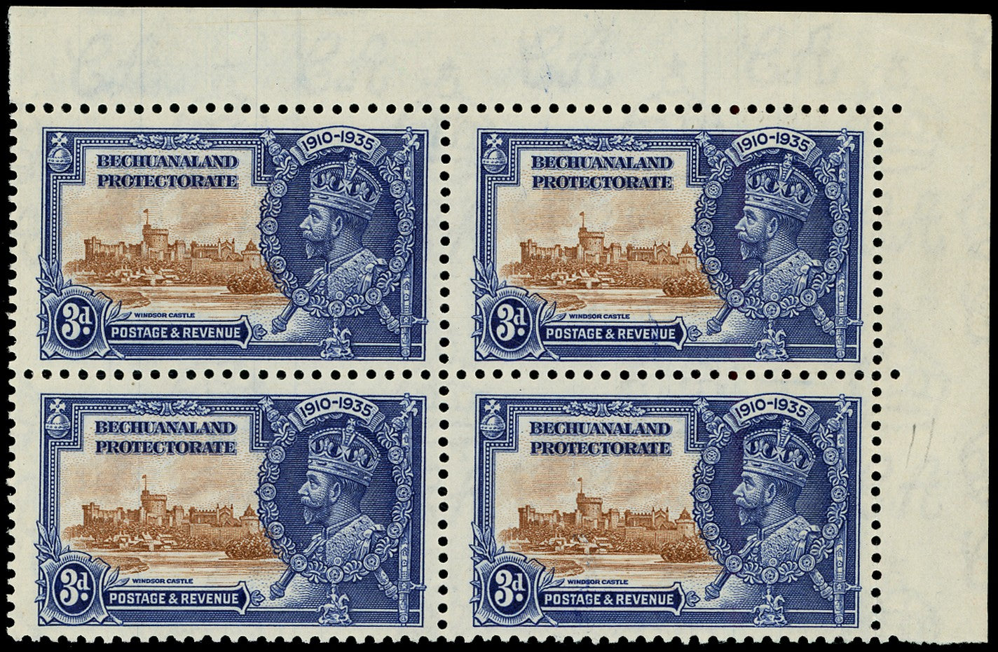 BECHUANALAND 1935  SG113c Mint Silver Jubilee 3d variety Lightning conductor