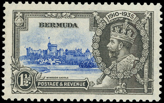 BERMUDA 1935  SG95m Mint Silver Jubilee 1&frac12;d variety Bird by turret