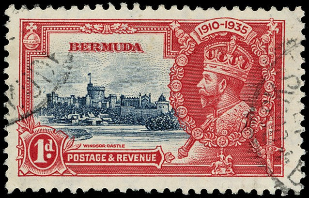 BERMUDA 1935  SG94m Used Silver Jubilee 1d variety Bird by turret