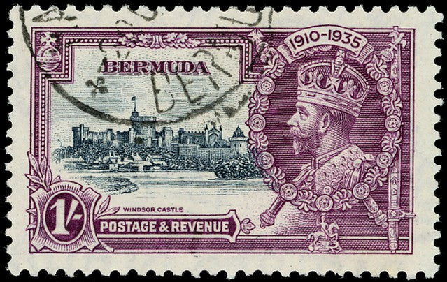 BERMUDA 1935  SG97l Used Silver Jubilee 1s variety Kite and horizontal log