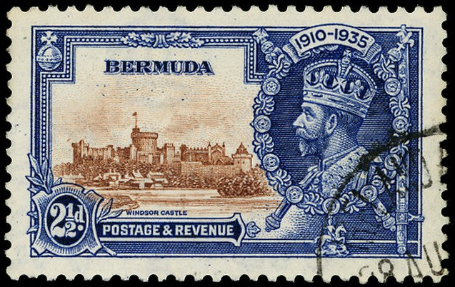 BERMUDA 1935  SG96m Used Silver Jubilee 2&frac12;d variety Bird by turret
