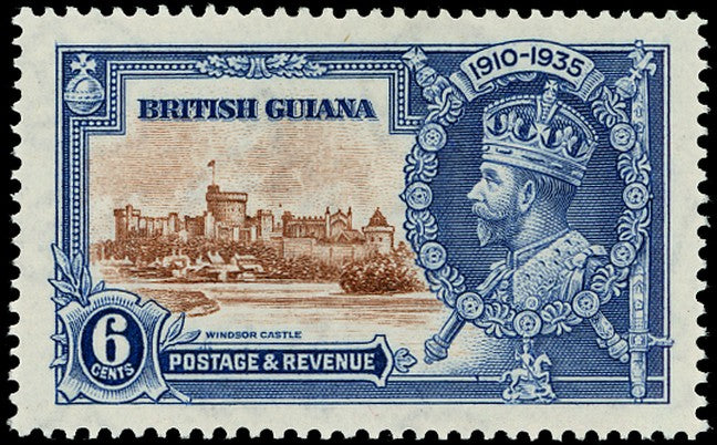 BRITISH GUIANA 1935  SG302g Mint Silver Jubilee 6c variety Dot to left of chapel