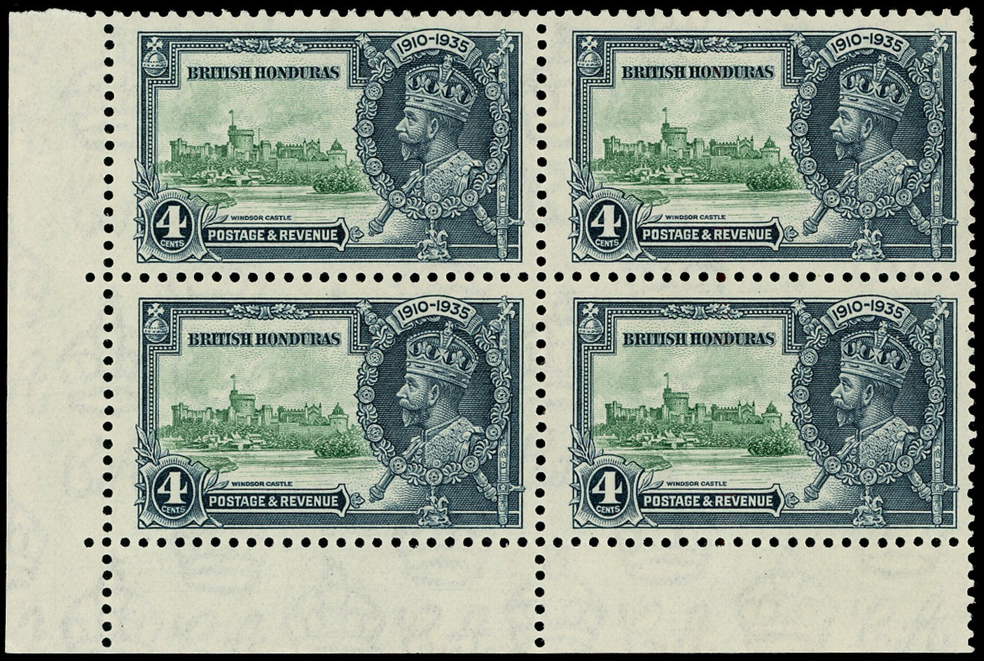BRITISH HONDURAS 1935  SG144a Mint Silver Jubilee 4c variety Extra flagstaff