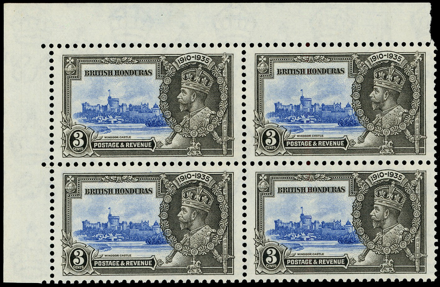 BRITISH HONDURAS 1935  SG143b Mint Silver Jubilee 3c variety Short extra flagstaff
