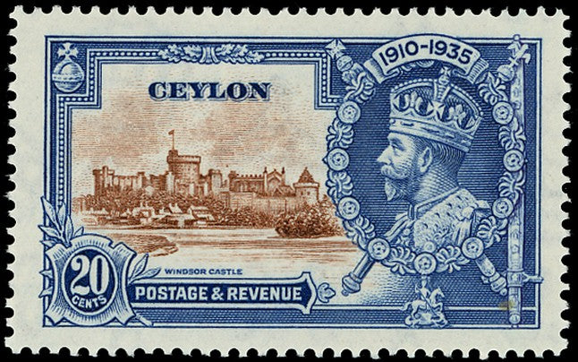 CEYLON 1935  SG381g Mint Silver Jubilee 20c variety Dot to left of chapel