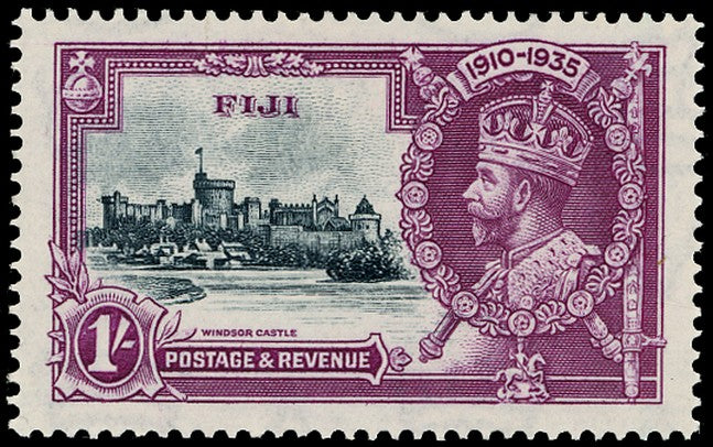 FIJI 1935  SG245f Mint Silver Jubilee 1s variety Diagonal line by turret